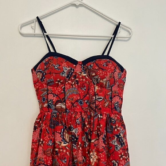 NEW NWT BOG COLLECTIVE BAND OF GYPSIES Red Navy Blue Floral Bustier Mini Dress M - Picture 6 of 15